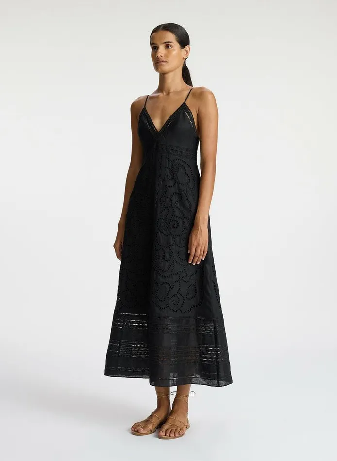 Dresses Women ALC Josie Embroidered Linen Midi Dress Black Dresses Women ALC Josie Embroidered Linen Midi Dress Black