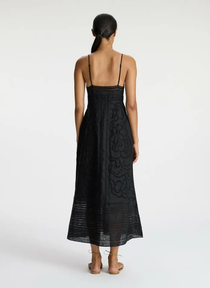 Dresses Women ALC Josie Embroidered Linen Midi Dress Black Dresses Women ALC Josie Embroidered Linen Midi Dress Black