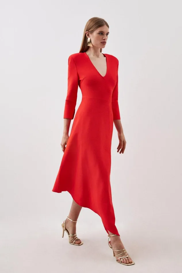 Dresses Women Karen Millen Bandage Figure Form Knit Belted Asymmetric Midaxi Dress Red