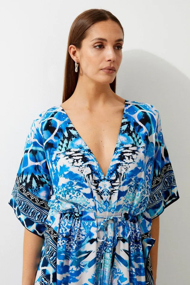 Dresses Women Karen Millen Beach Mirrored Animal Kimono Midi Dress Blue
