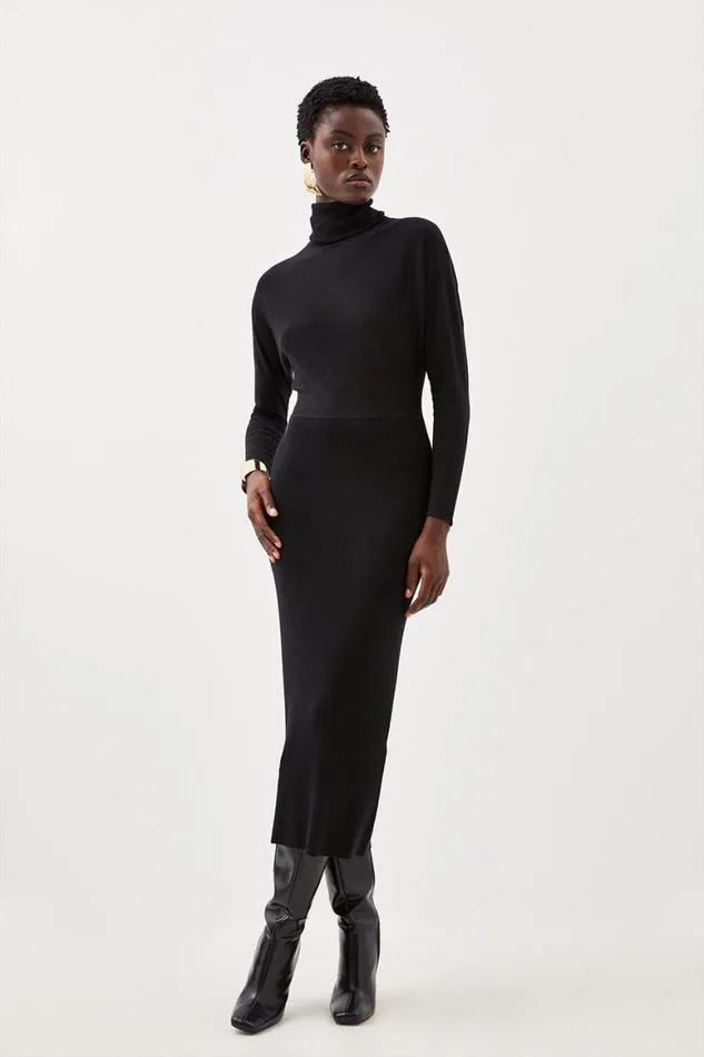 Dresses Women Karen Millen Cashmere Blend Batwing Pencil Knit Dress Black