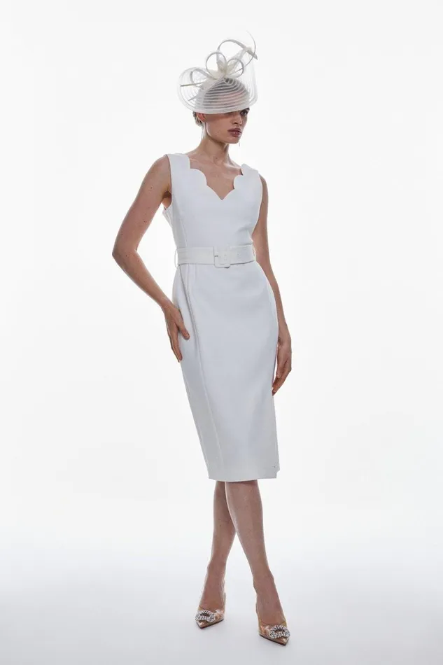 Dresses Women Karen Millen Clean Tailored Scallop Detail Midi Dress Ivory
