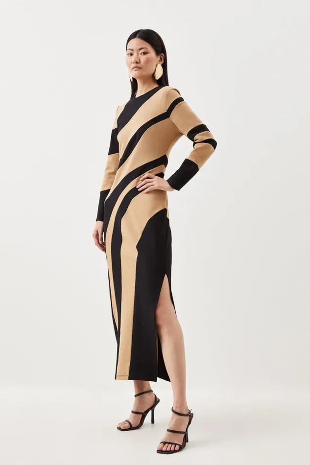 Dresses Women Karen Millen Colour Block Ponte Jersey Midi Dress Black