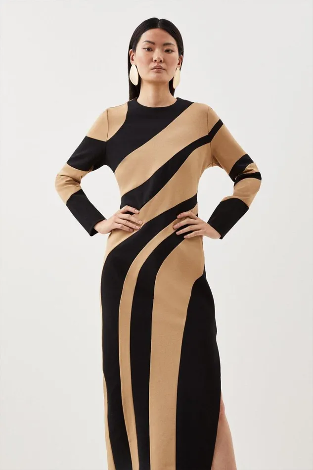 Dresses Women Karen Millen Colour Block Ponte Jersey Midi Dress Black