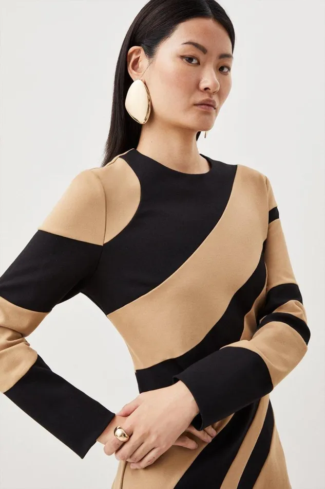 Dresses Women Karen Millen Colour Block Ponte Jersey Midi Dress Black