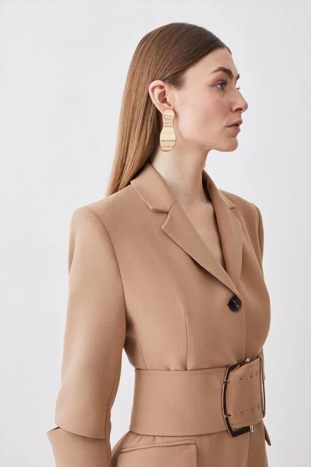 Dresses Women Karen Millen Compact Stretch Belted Aline Blazer Dress Camel