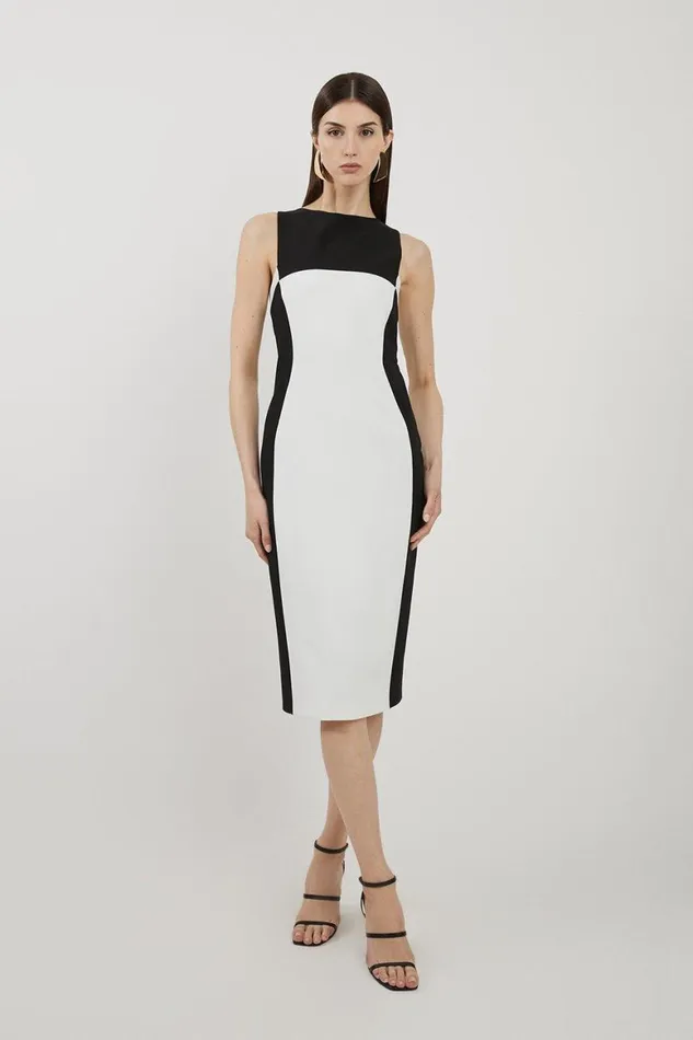 Dresses Women Karen Millen Compact Stretch Colour Block Panelled Tailored Midi Dress Mono