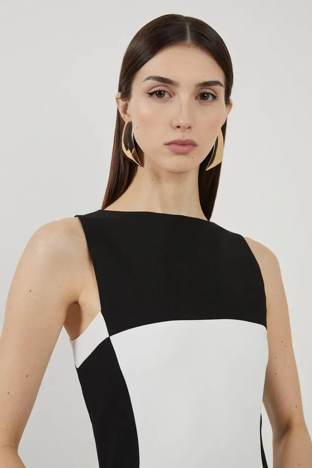 Dresses Women Karen Millen Compact Stretch Colour Block Panelled Tailored Midi Dress Mono