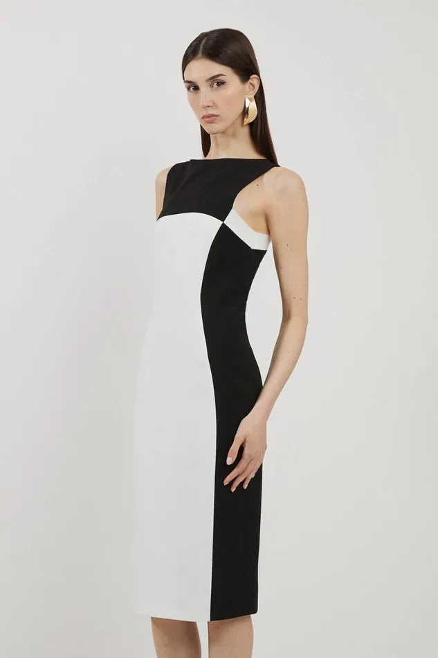 Dresses Women Karen Millen Compact Stretch Colour Block Panelled Tailored Midi Dress Mono
