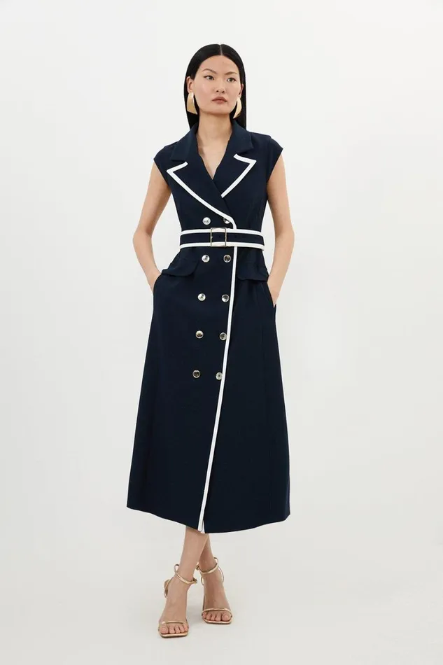 Dresses Women Karen Millen Compact Stretch Double Breasted Belted Tipped Tailored Midi Dress Midnight Dresses Women Karen Millen Compact Stretch Double Breasted Belted Tipped Tailored Midi Dress Midnight