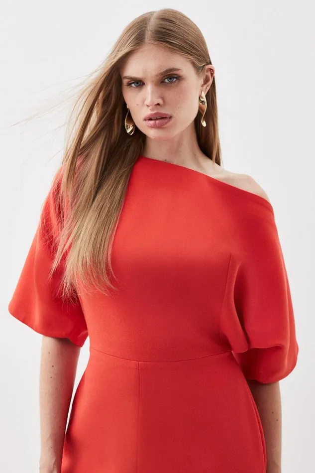 Dresses Women Karen Millen Compact Stretch Off Shoulder Short Sleeve Tailored Midi Dress Red