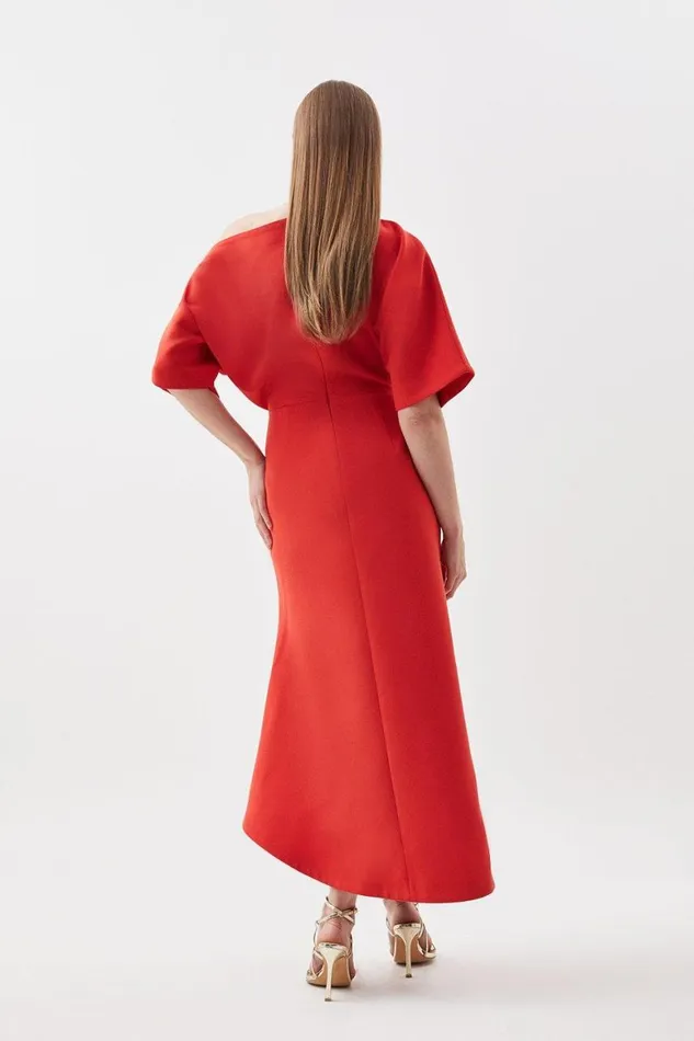 Dresses Women Karen Millen Compact Stretch Off Shoulder Short Sleeve Tailored Midi Dress Red