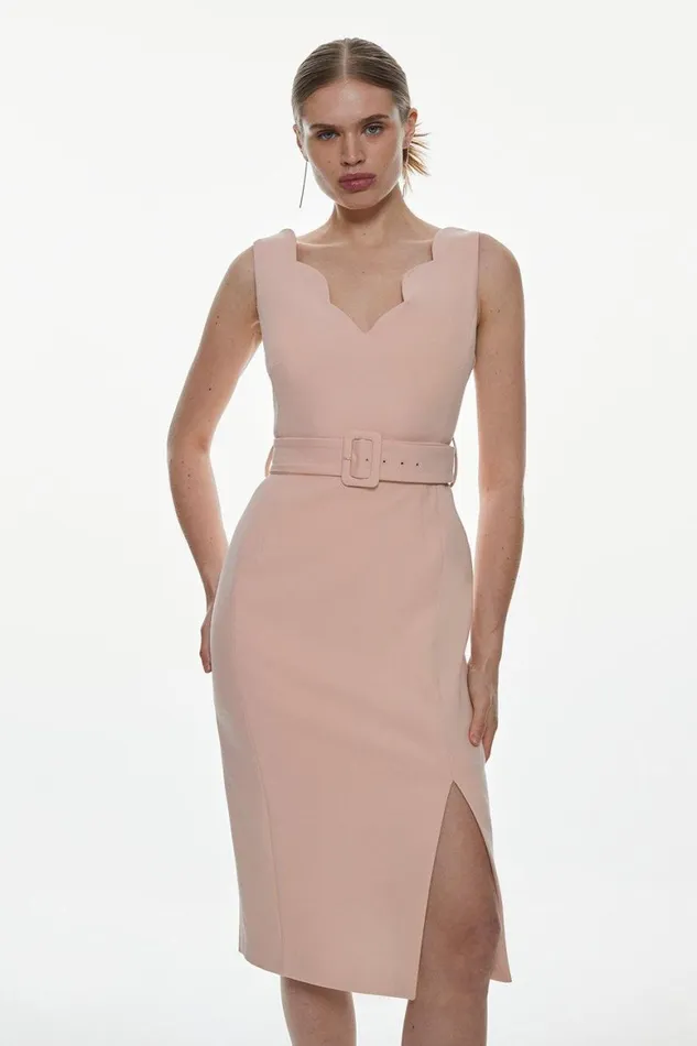 Dresses Women Karen Millen Compact Stretch Scallop Detail Midi Dress Blush