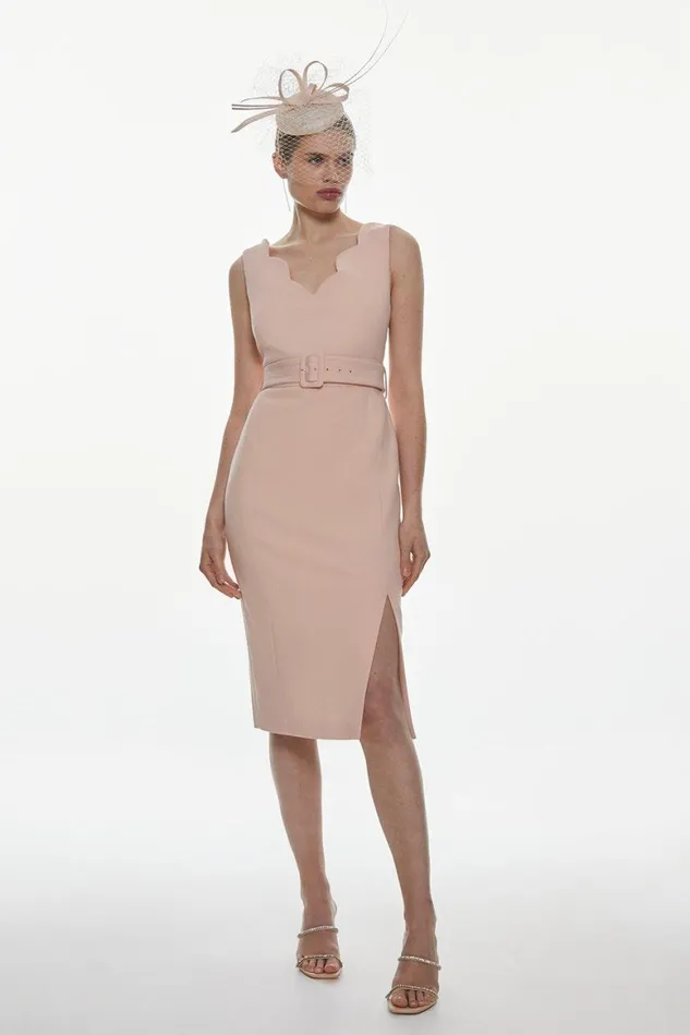 Dresses Women Karen Millen Compact Stretch Scallop Detail Midi Dress Blush