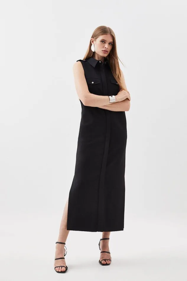 Dresses Women Karen Millen Compact Stretch Tailored Column Shirt Midi Dress Black Dresses Women Karen Millen Compact Stretch Tailored Column Shirt Midi Dress Black