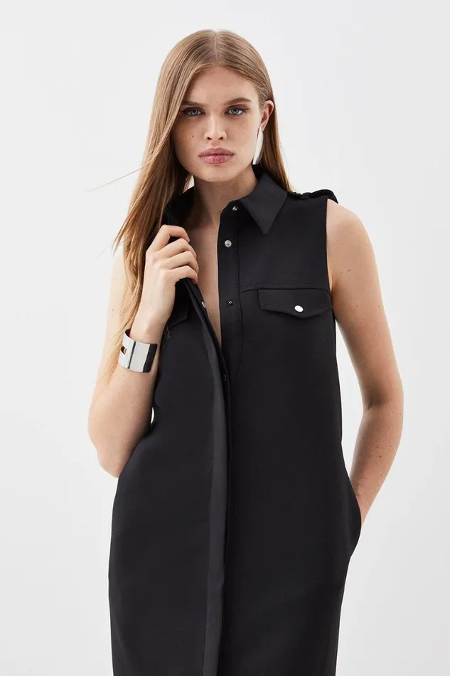 Dresses Women Karen Millen Compact Stretch Tailored Column Shirt Midi Dress Black