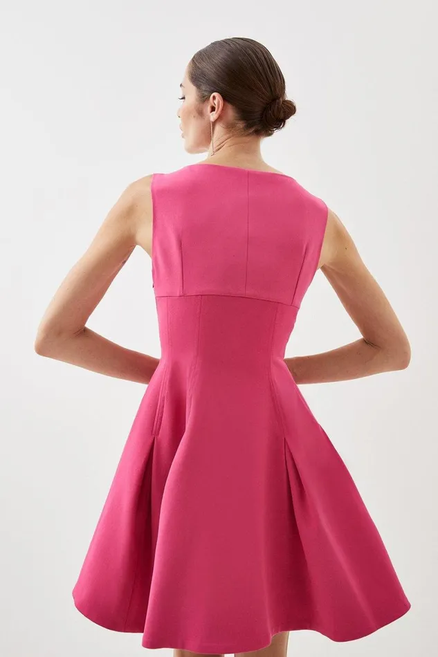 Dresses Women Karen Millen Compact Stretch Tailored Fit And Flare Mini Dress Pink