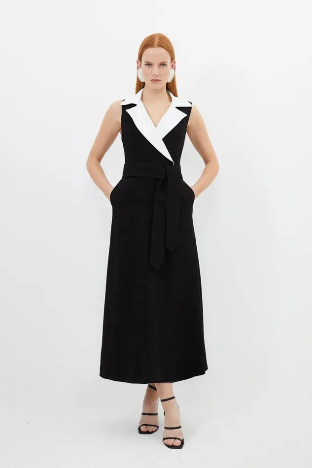 Dresses Women Karen Millen Compact Stretch Viscose Belted Tailored Midi Shirt Dress Black