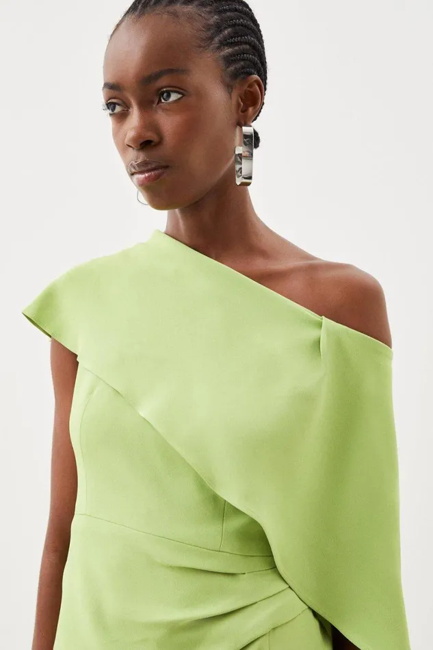 Dresses Women Karen Millen Compact Stretch Viscose Tailored One Shoulder Drape Detail Midi Dress Green