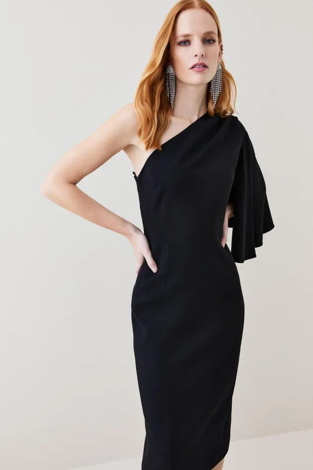 Dresses Women Karen Millen Compact Viscose Cape Pencil Midi Dress Black
