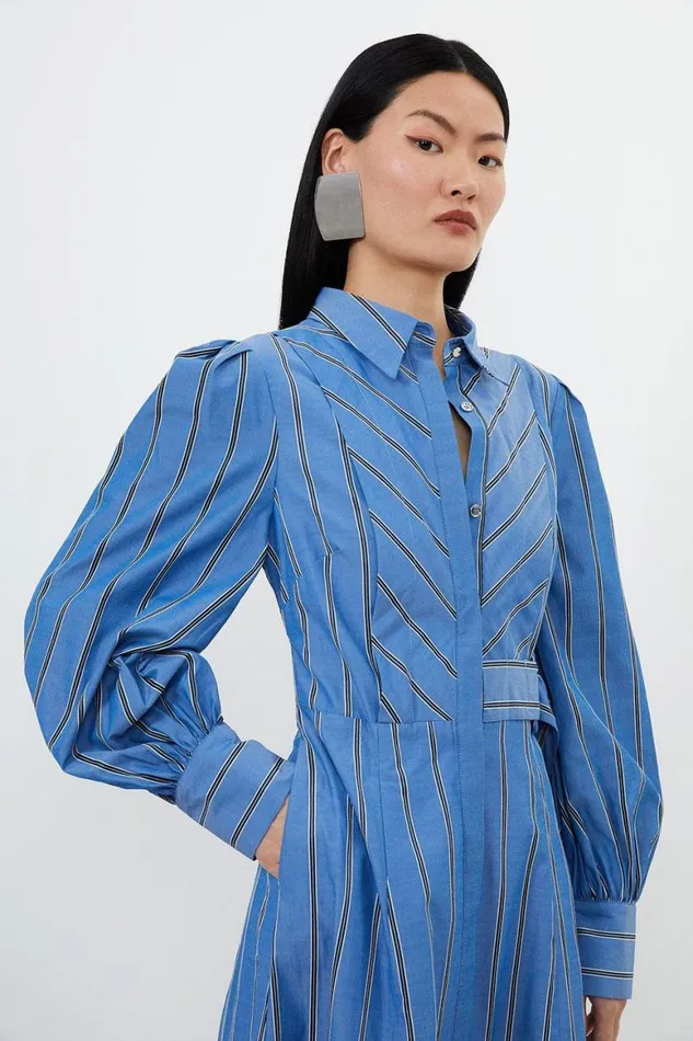 Dresses Women Karen Millen Cotton Stripe Belted Woven Midaxi Dress Stripe