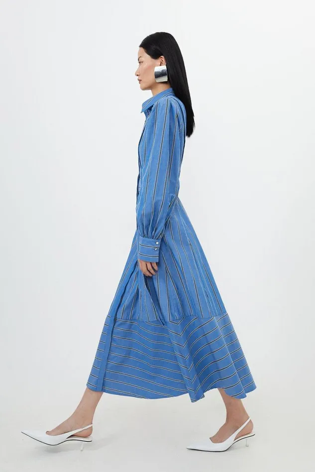 Dresses Women Karen Millen Cotton Stripe Belted Woven Midaxi Dress Stripe