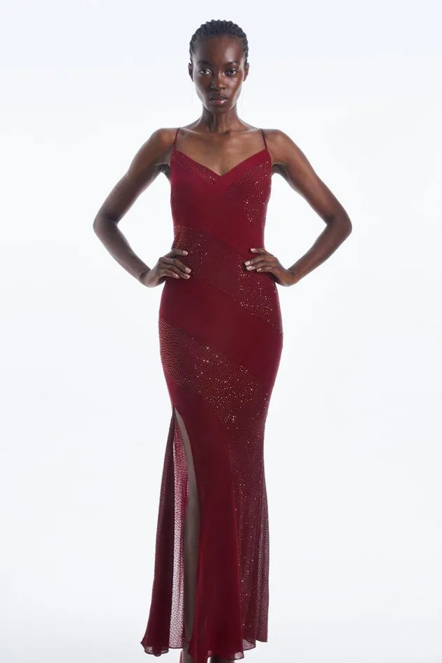 Dresses Women Karen Millen Diamante Embellished Plunge Strappy Maxi Dress Red Dresses Women Karen Millen Diamante Embellished Plunge Strappy Maxi Dress Red