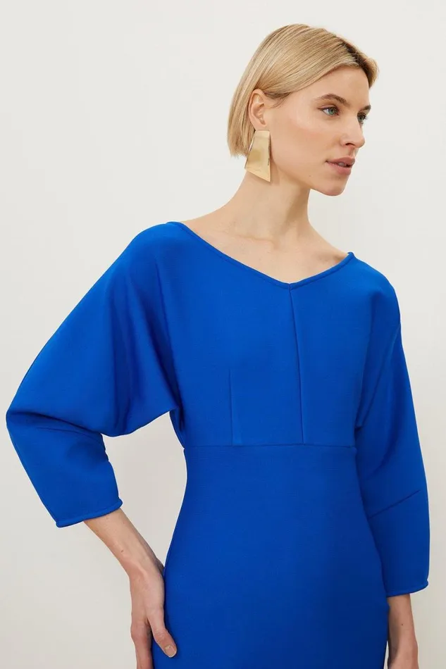 Dresses Women Karen Millen Figure Form Bandage Banana Sleeve V Neck Mini Dress Cobalt