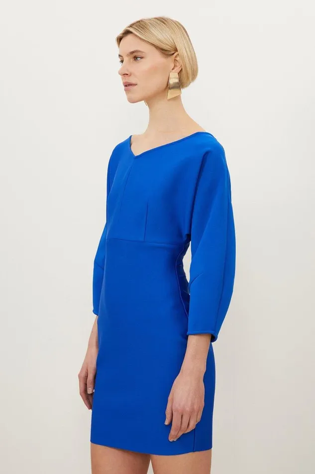 Dresses Women Karen Millen Figure Form Bandage Banana Sleeve V Neck Mini Dress Cobalt