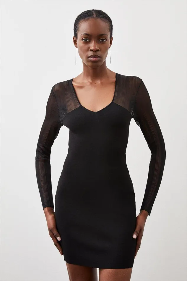Dresses Women Karen Millen Figure Form Filament Bandage Knit Mix Dress Black