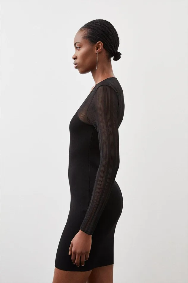 Dresses Women Karen Millen Figure Form Filament Bandage Knit Mix Dress Black