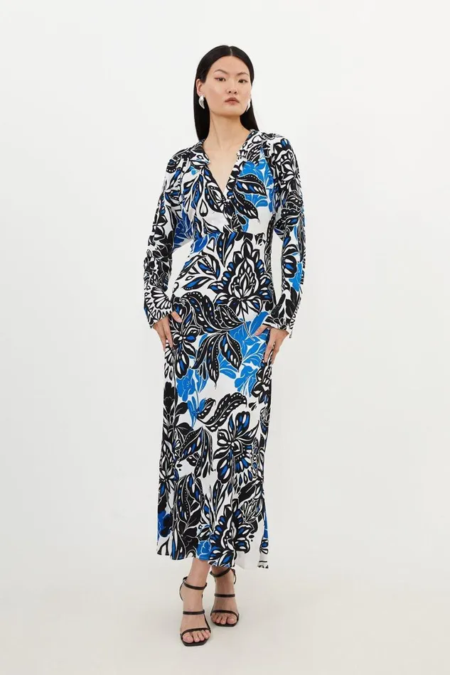 Dresses Women Karen Millen Floral Printed Morocain Woven Collared Midaxi Dress Floral Dresses Women Karen Millen Floral Printed Morocain Woven Collared Midaxi Dress Floral