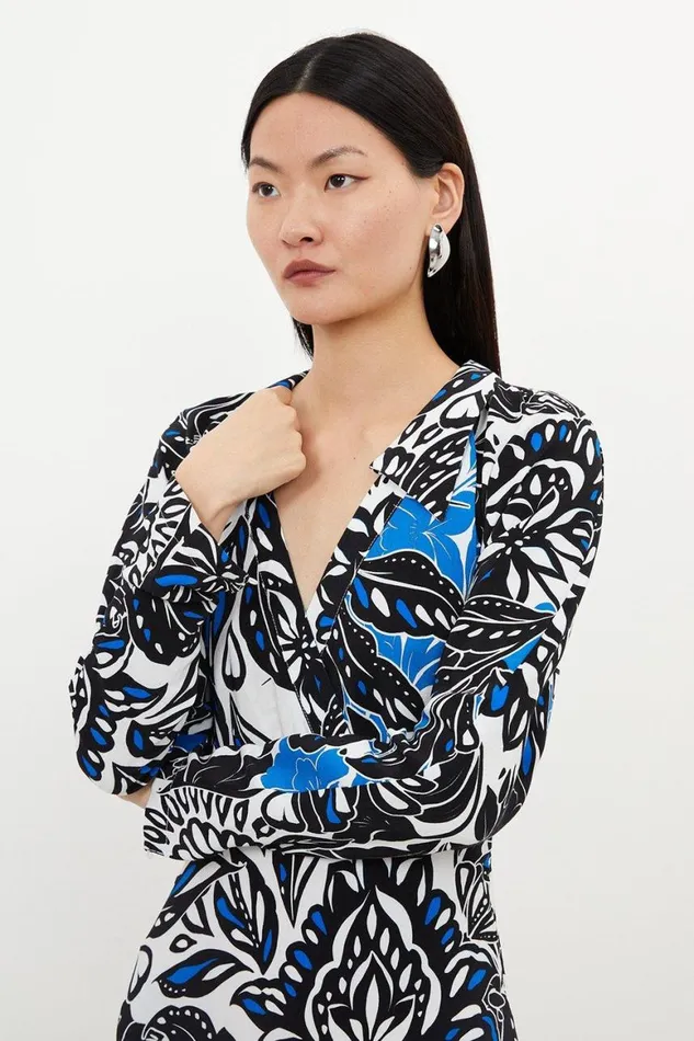 Dresses Women Karen Millen Floral Printed Morocain Woven Collared Midaxi Dress Floral