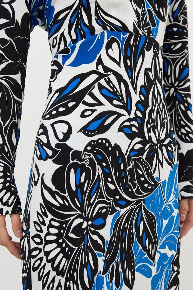 Dresses Women Karen Millen Floral Printed Morocain Woven Collared Midaxi Dress Floral