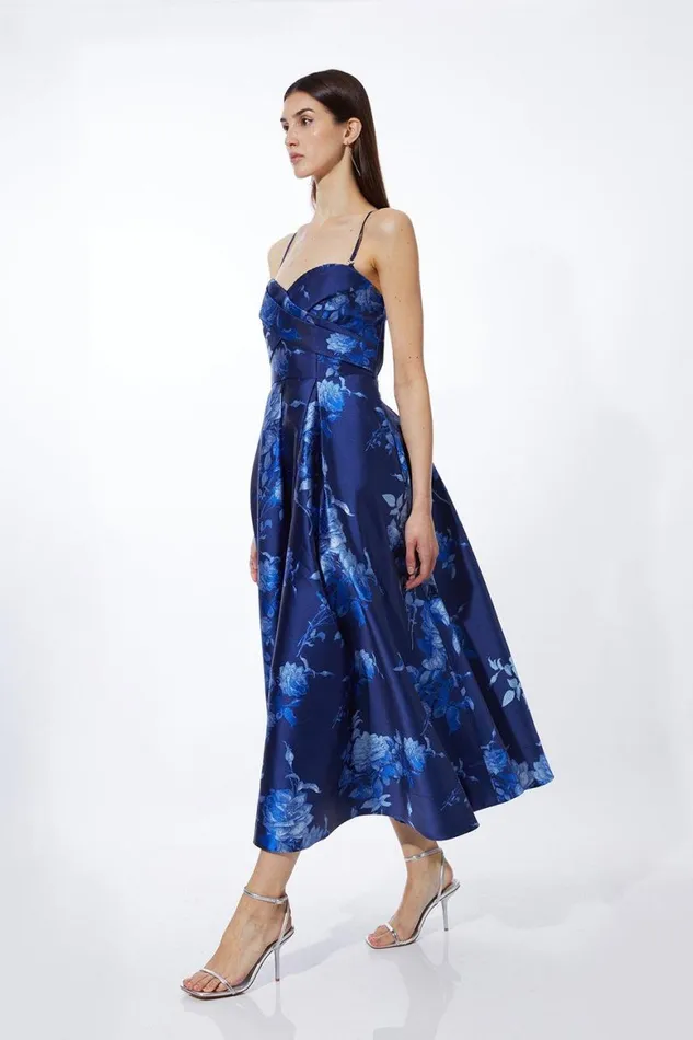 Dresses Women Karen Millen Jacquard Strapless Front Split Maxi Dress Blue