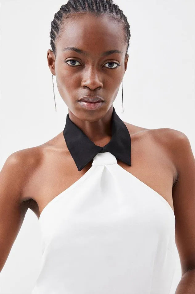 Dresses Women Karen Millen Jersey Ponte Tie Collar Detail Mini Dress Ivory