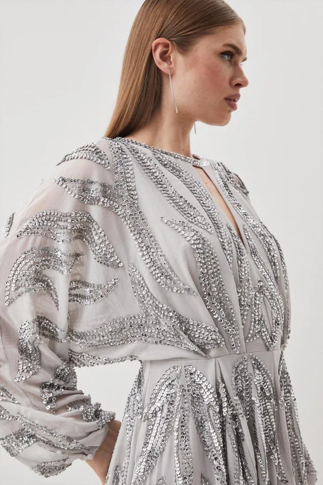 Dresses Women Karen Millen Kimono Sleeve Embellished Mini Dress Silver