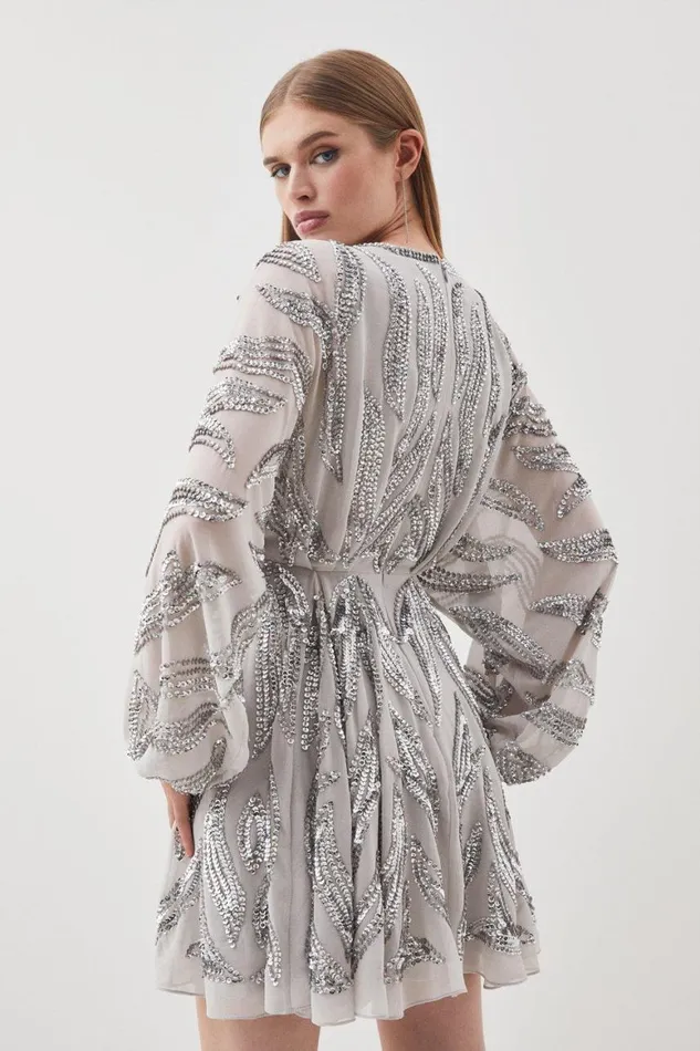 Dresses Women Karen Millen Kimono Sleeve Embellished Mini Dress Silver