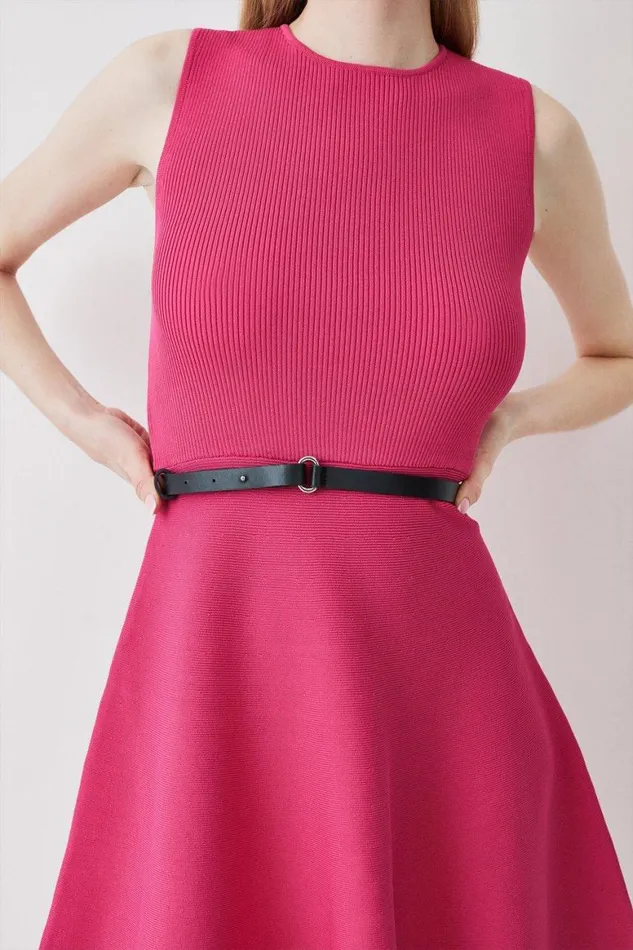 Dresses Women Karen Millen Knitted Rib Skater Mini Dress Pink