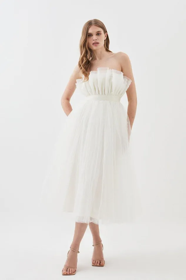 Dresses Women Karen Millen Lydia Millen Corseted Tulle Woven Midi Dress Ivory