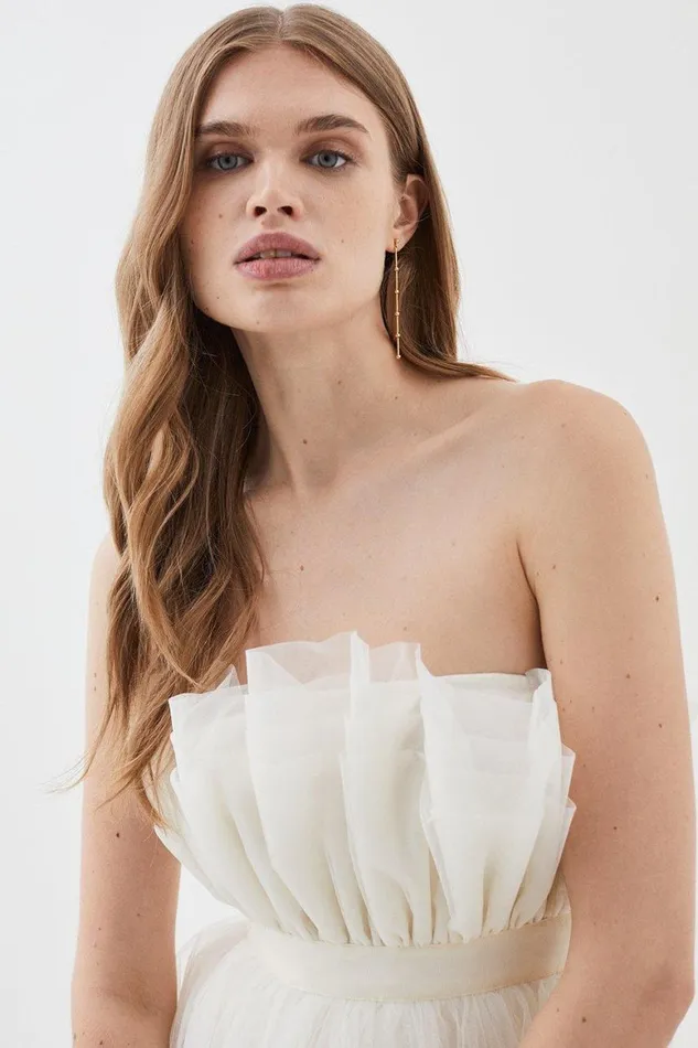 Dresses Women Karen Millen Lydia Millen Corseted Tulle Woven Midi Dress Ivory