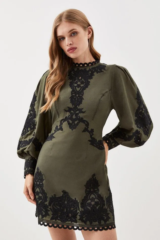 Dresses Women Karen Millen Lydia Millen Petite Cotton Cutwork Embroidered Woven Mini Dress Khaki Dresses Women Karen Millen Lydia Millen Petite Cotton Cutwork Embroidered Woven Mini Dress Khaki