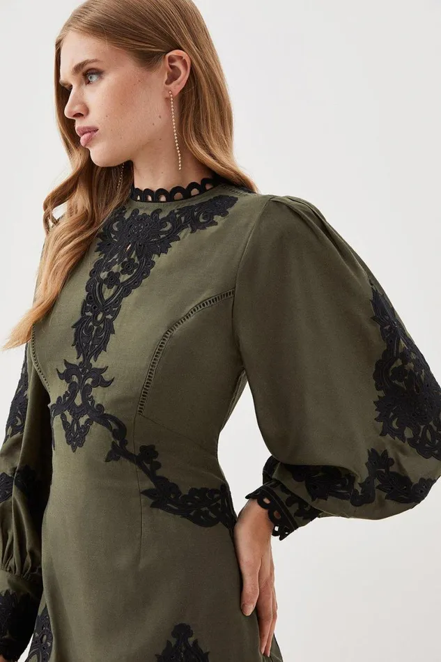 Dresses Women Karen Millen Lydia Millen Petite Cotton Cutwork Embroidered Woven Mini Dress Khaki