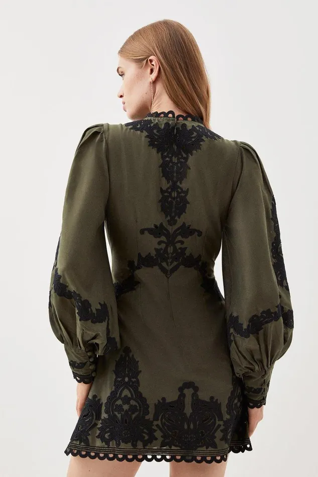 Dresses Women Karen Millen Lydia Millen Petite Cotton Cutwork Embroidered Woven Mini Dress Khaki