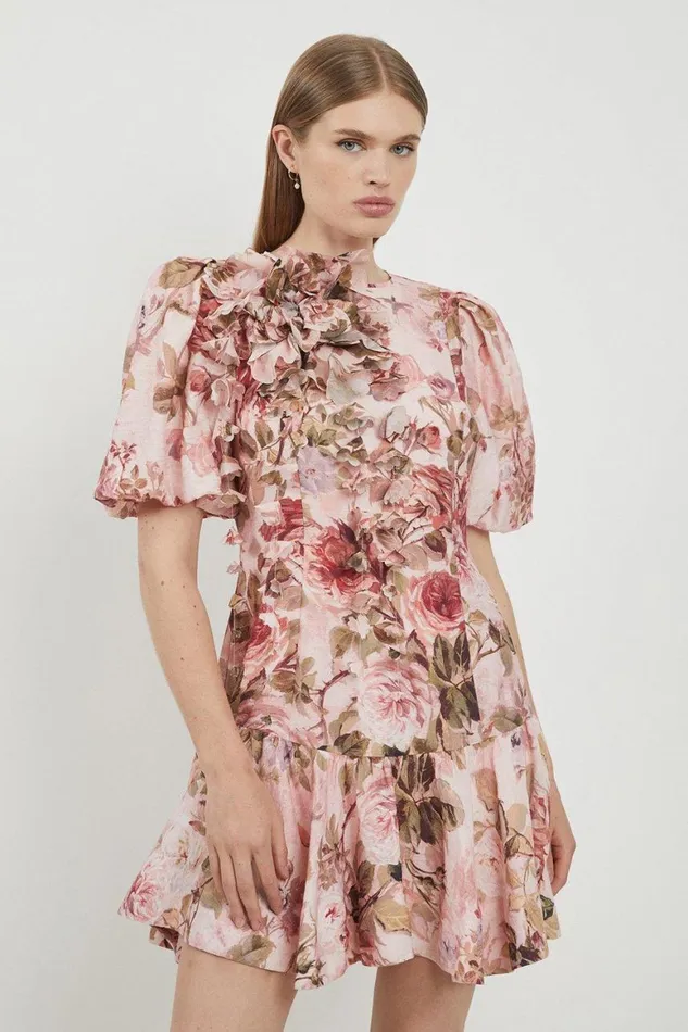 Dresses Women Karen Millen Lydia Millen Tall Rosette Ruffle Woven Mini Dress Floral