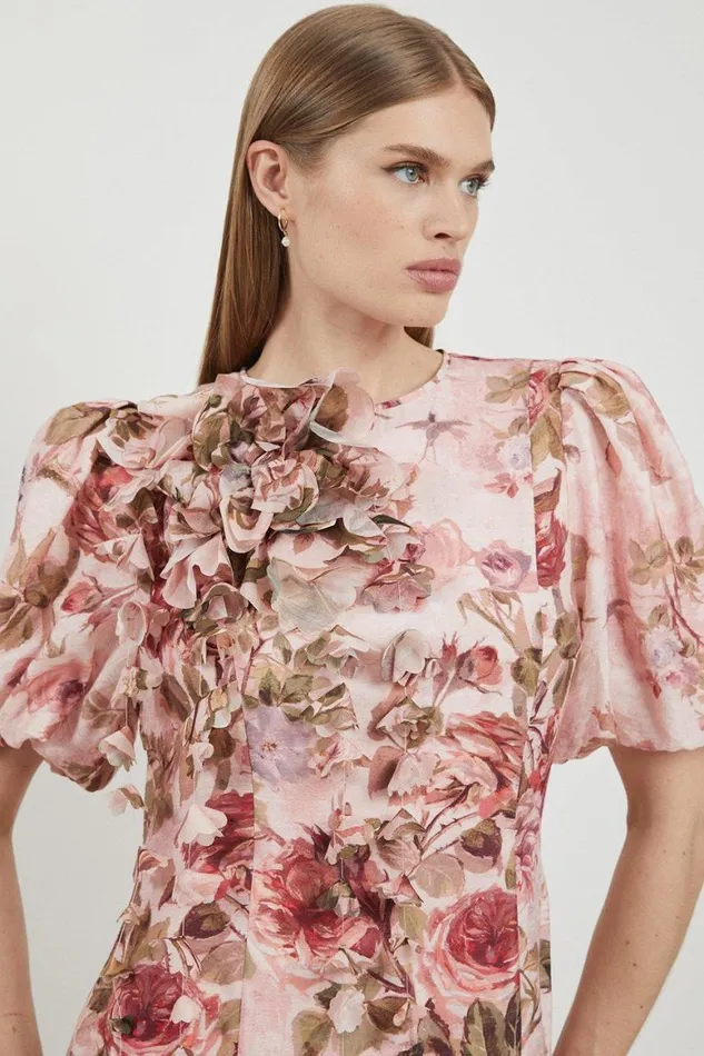 Dresses Women Karen Millen Lydia Millen Tall Rosette Ruffle Woven Mini Dress Floral