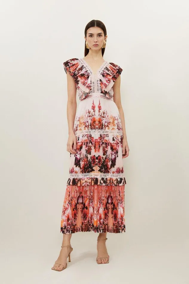 Dresses Women Karen Millen Mirrored Floral Print Pleated Woven Sleeveless Maxi Dress Floral Dresses Women Karen Millen Mirrored Floral Print Pleated Woven Sleeveless Maxi Dress Floral