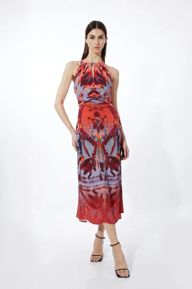 Dresses Women Karen Millen Mirrored Print Satin Crepe Woven Maxi Dress Multi
