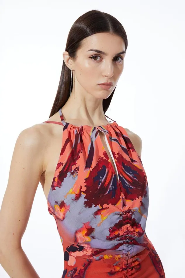 Dresses Women Karen Millen Mirrored Print Satin Crepe Woven Maxi Dress Multi