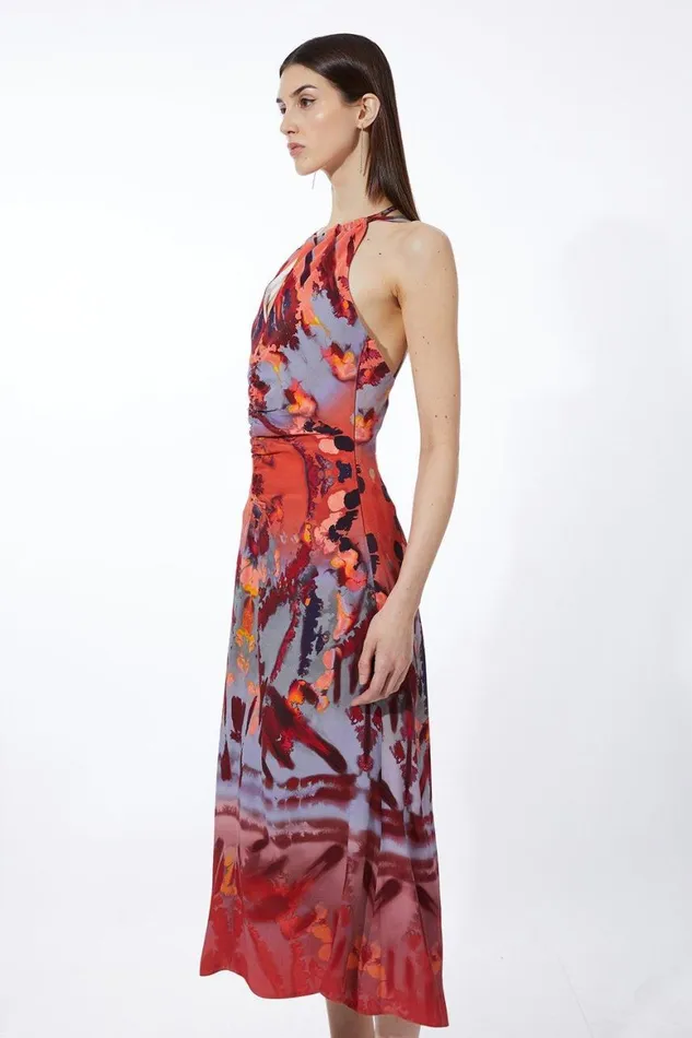 Dresses Women Karen Millen Mirrored Print Satin Crepe Woven Maxi Dress Multi